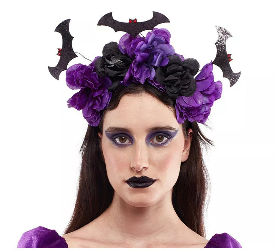 Translation missing: de.Diadema de Catrina púrpura con murciélagos