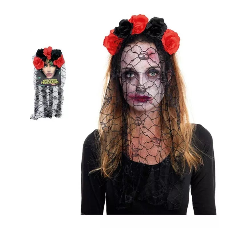 Translation missing: de.Diadema de Catrina Rosas y Velo