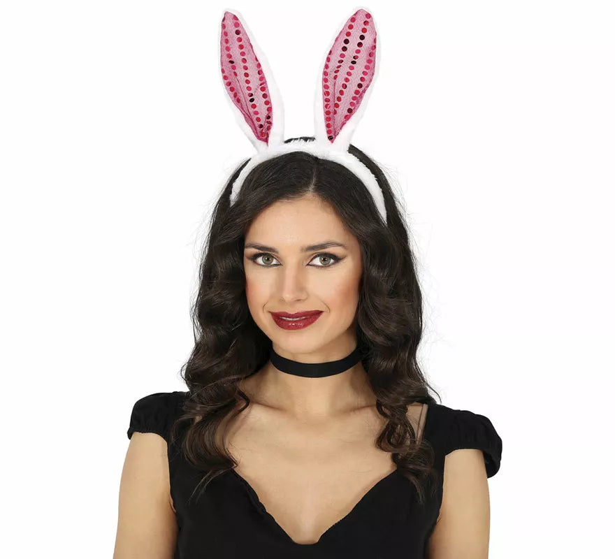 Diadema de Conejita con lentejuelas rosa adulto