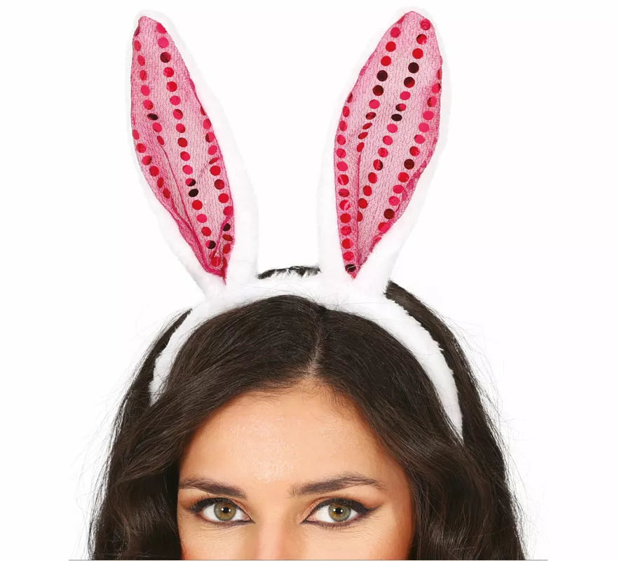 Translation missing: de.Diadema de Conejita con lentejuelas rosa adulto