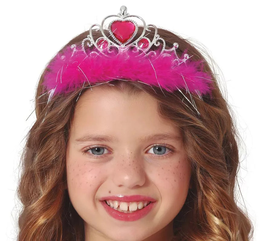 Translation missing: de.Diadema de Corazón rojo y plateada Pluma fucsia infantil