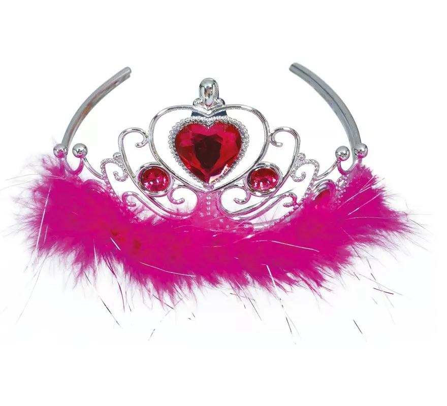 Translation missing: de.Diadema de Corazón rojo y plateada Pluma fucsia infantil