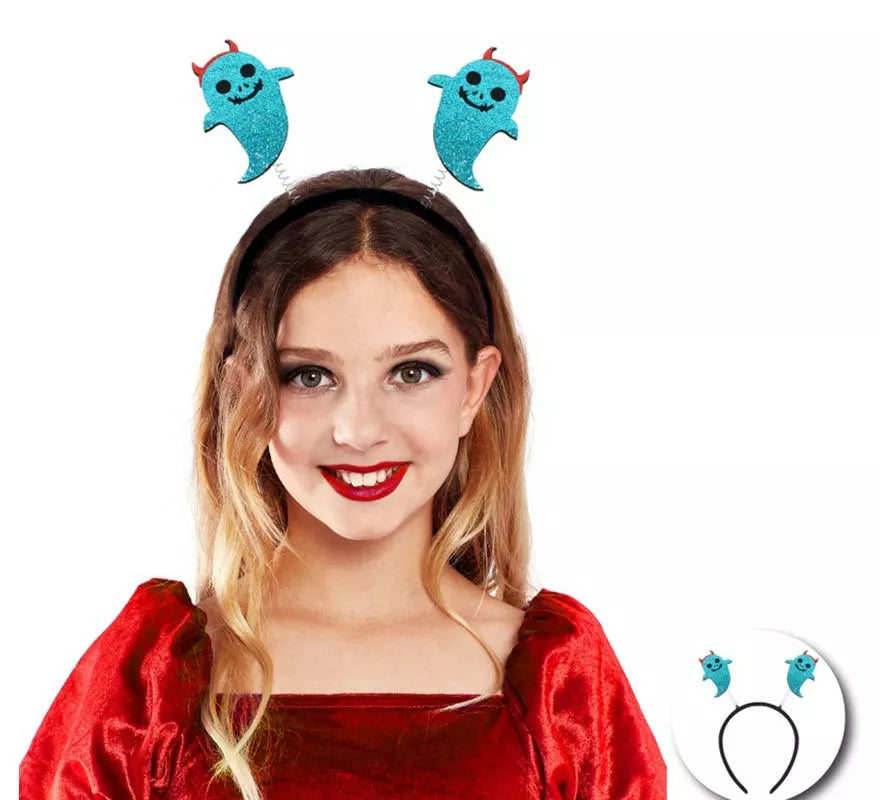 Translation missing: de.Diadema de Fantasma azul con cuernos infantil