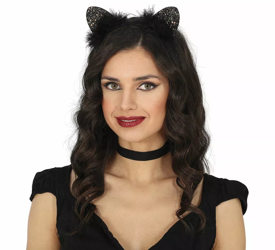 Translation missing: de.Diadema de Gatita con plumas negras adulto