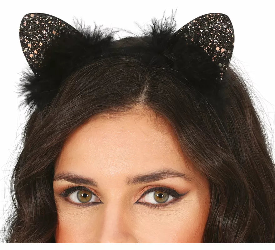 Translation missing: de.Diadema de Gatita con plumas negras adulto