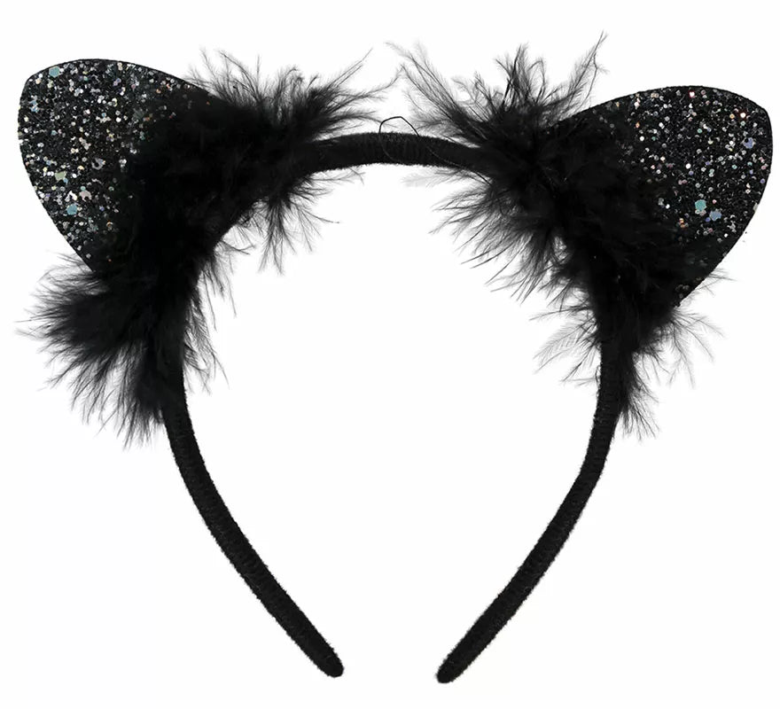 Translation missing: de.Diadema de Gatita con plumas negras adulto