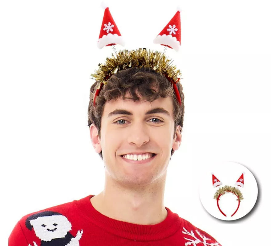 Translation missing: de.Diadema de Gorritos Navideños con virutas rojas