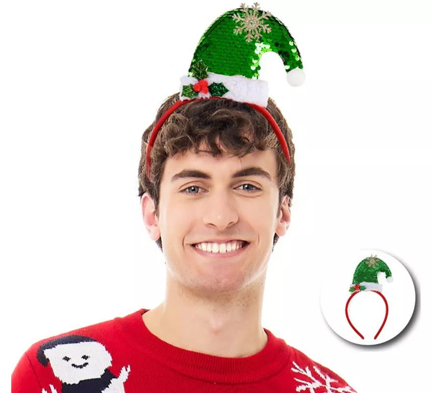 Translation missing: de.Diadema de Gorro Navideño con lentejuelas verdes