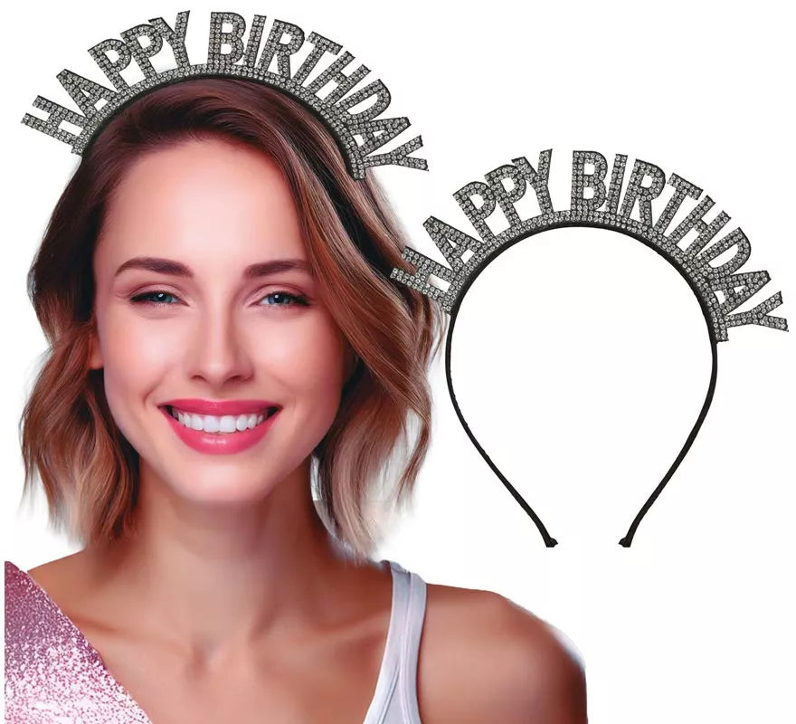 Translation missing: de.Diadema de 'Happy Birthday' plateada