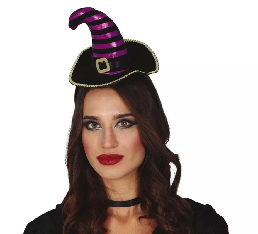 Translation missing: de.Diadema de Mini Sombrero de Bruja Negro/Lila