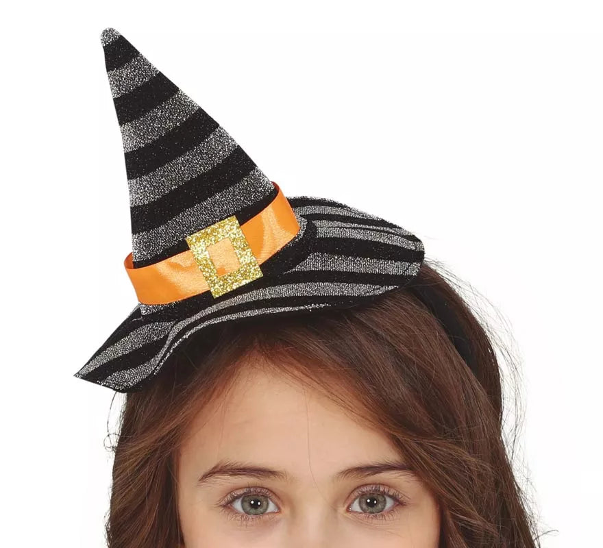 Translation missing: de.Diadema de Mini Sombrero de Bruja Plata/Negro