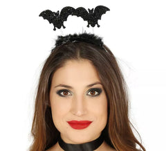 Fledermaus Stirnband mit schwarzem Marabou