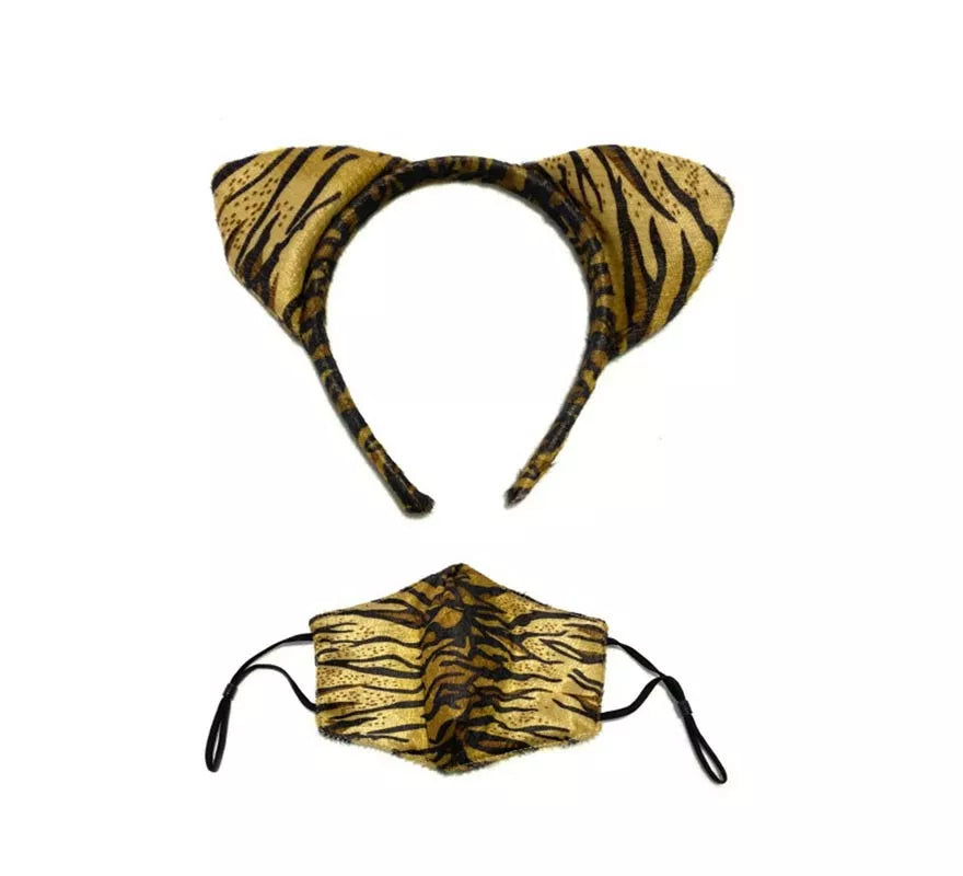 Diadema de Orejas Tigre con mascarilla