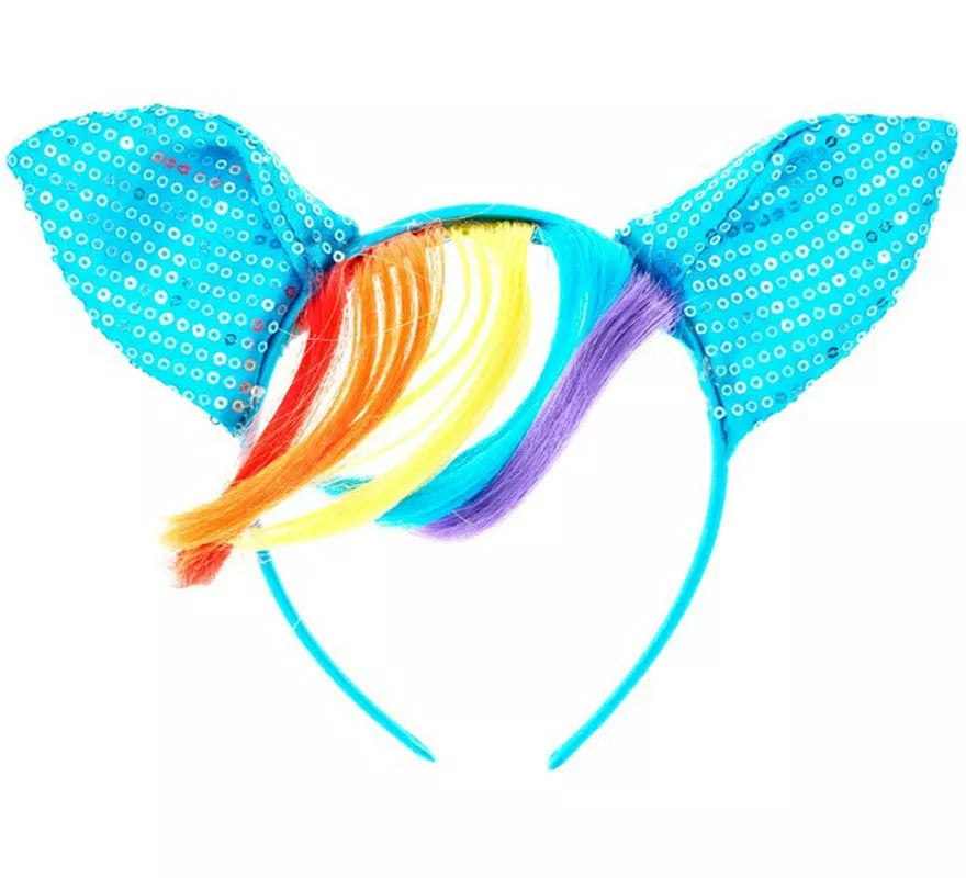 Translation missing: de.Diadema de Pony azul con lentejuelas y pelo Arcoíris