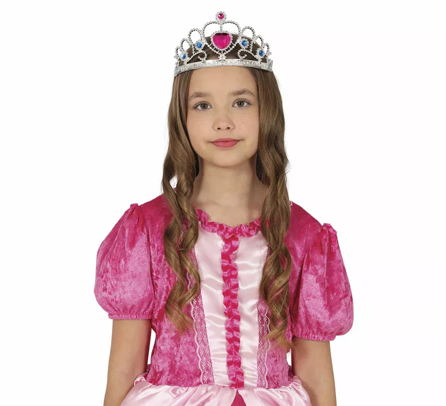 Diadema de Princesa plateada con corazón rosa