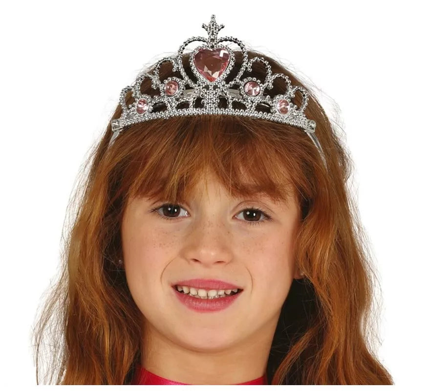 Diadema de Princesa Plateada con corazones