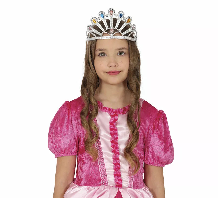 Diadema de Princesa plateada con gemas