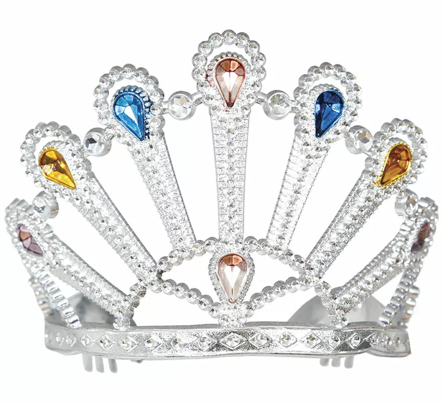 Diadema de Princesa plateada con gemas
