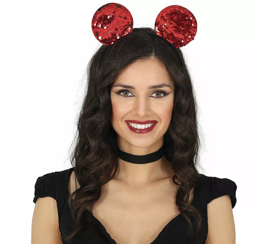 Translation missing: de.Diadema de Ratón con lentejuelas rojas adulto