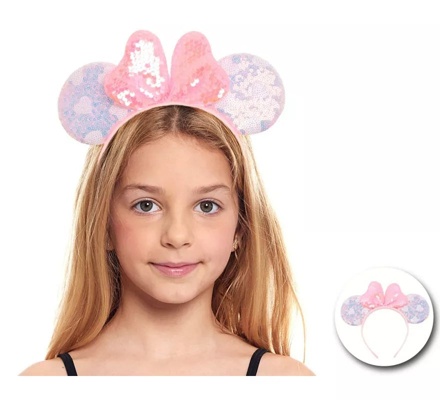 Translation missing: de.Diadema de Ratoncita Corazones rosa con lentejuelas