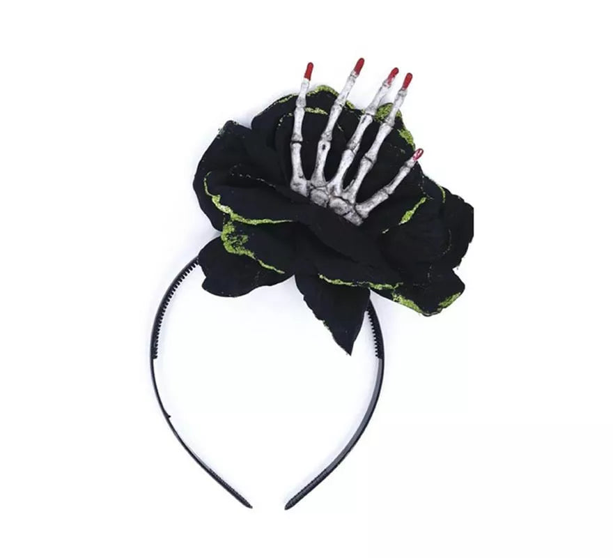 Translation missing: de.Diadema de Rosa negra con mano de esqueleto