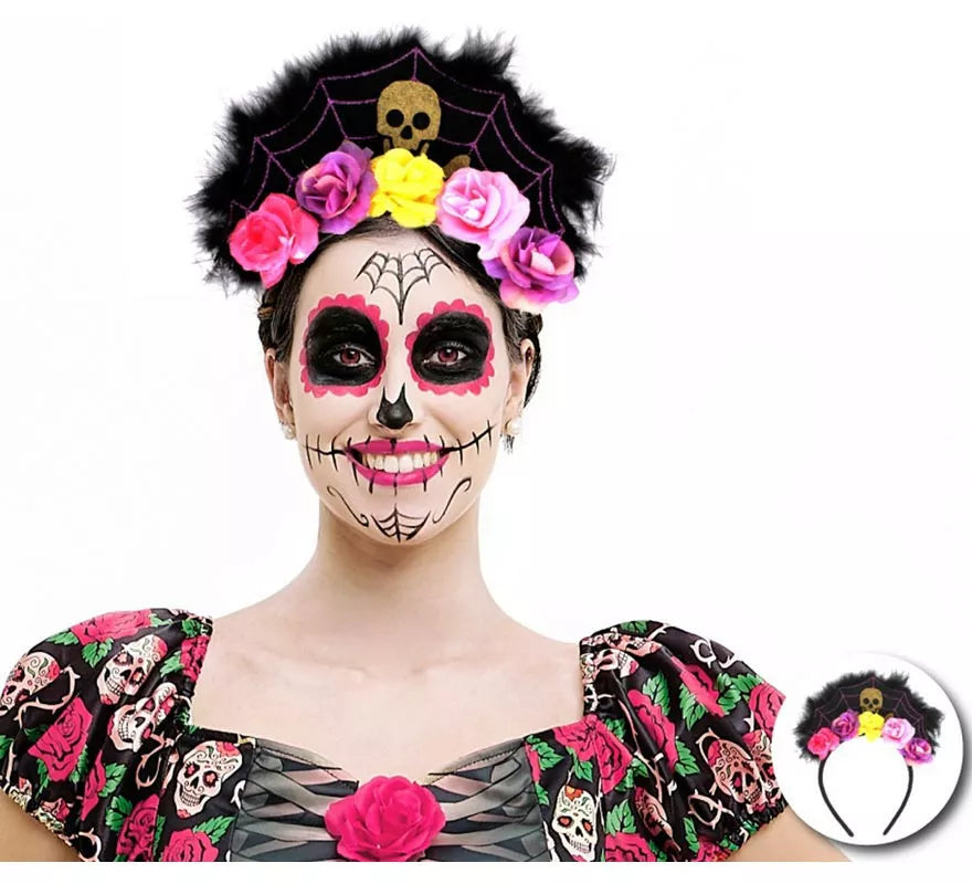 Translation missing: de.Diadema de Telaraña con rosas y calavera