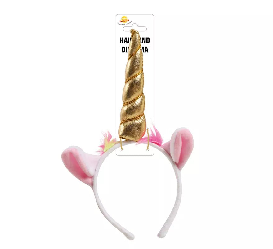 Diadema de Unicornio con Cuerno y Orejas Dorada