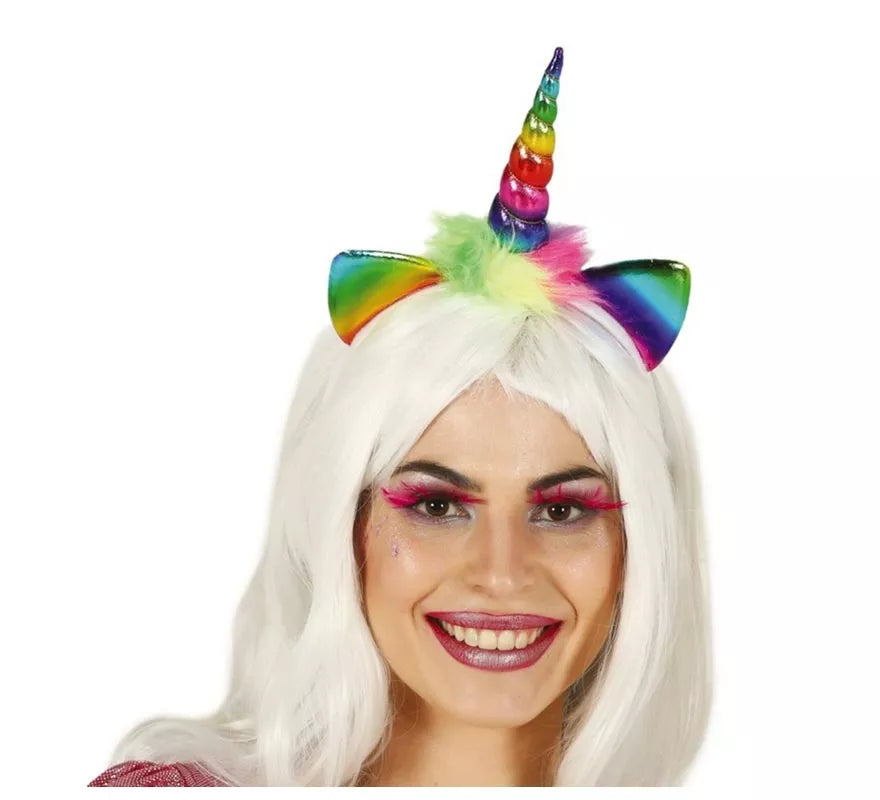 Diadema de Unicornio con Cuerno y Orejas Multicolor