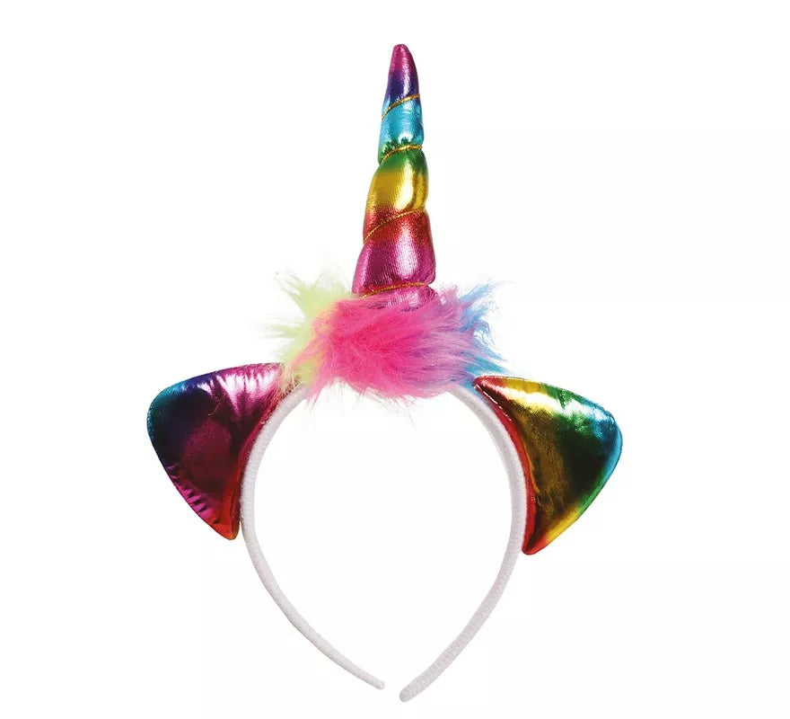 Diadema de Unicornio con Cuerno y Orejas Multicolor