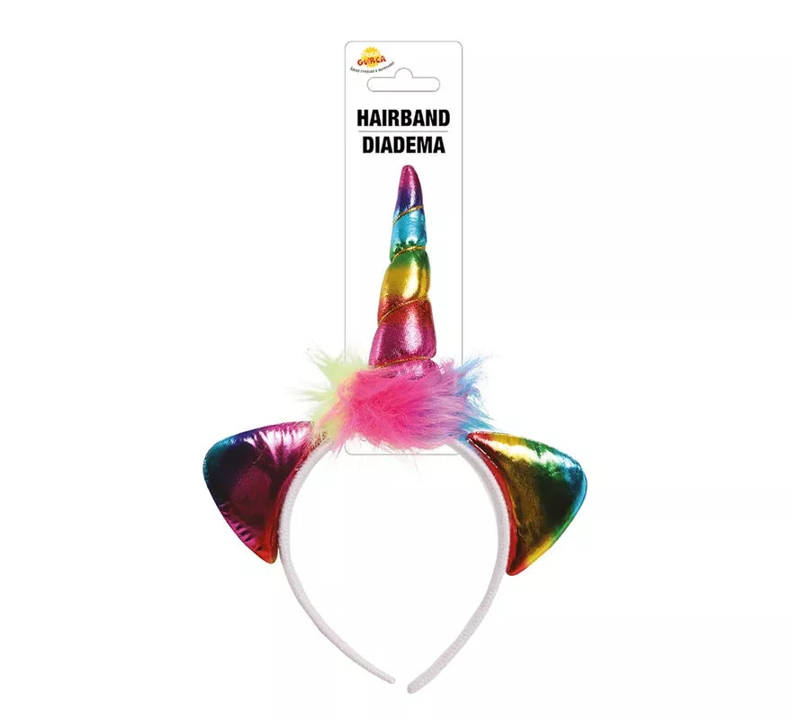 Diadema de Unicornio con Cuerno y Orejas Multicolor