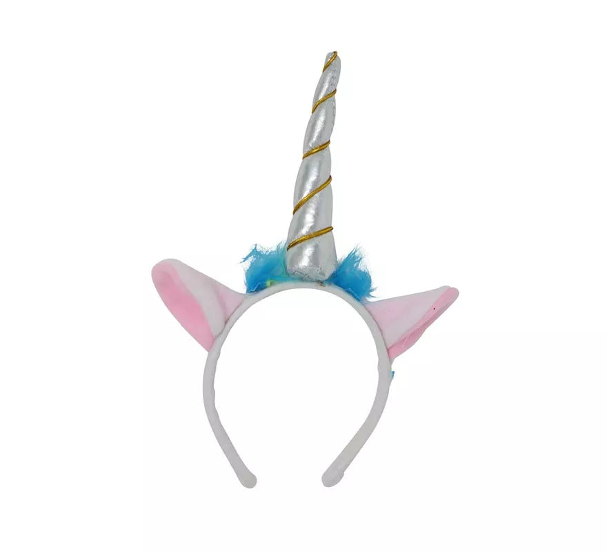 Diadema de Unicornio con Cuerno y Orejas Plateada