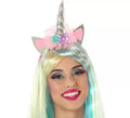 Diadema de Unicornio con Flores y Orejas Rosas