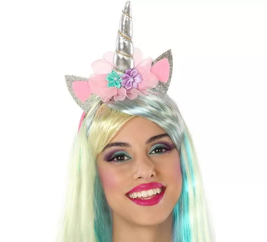 Translation missing: de.Diadema de Unicornio con Flores y Orejas Rosas