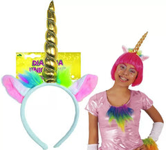Mehrfarbiges Einhorn-Stirnband mit goldenem Kinderhorn