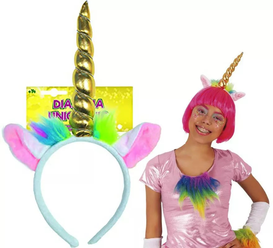 Translation missing: de.Diadema de Unicornio multicolor con Cuerno dorado infantil