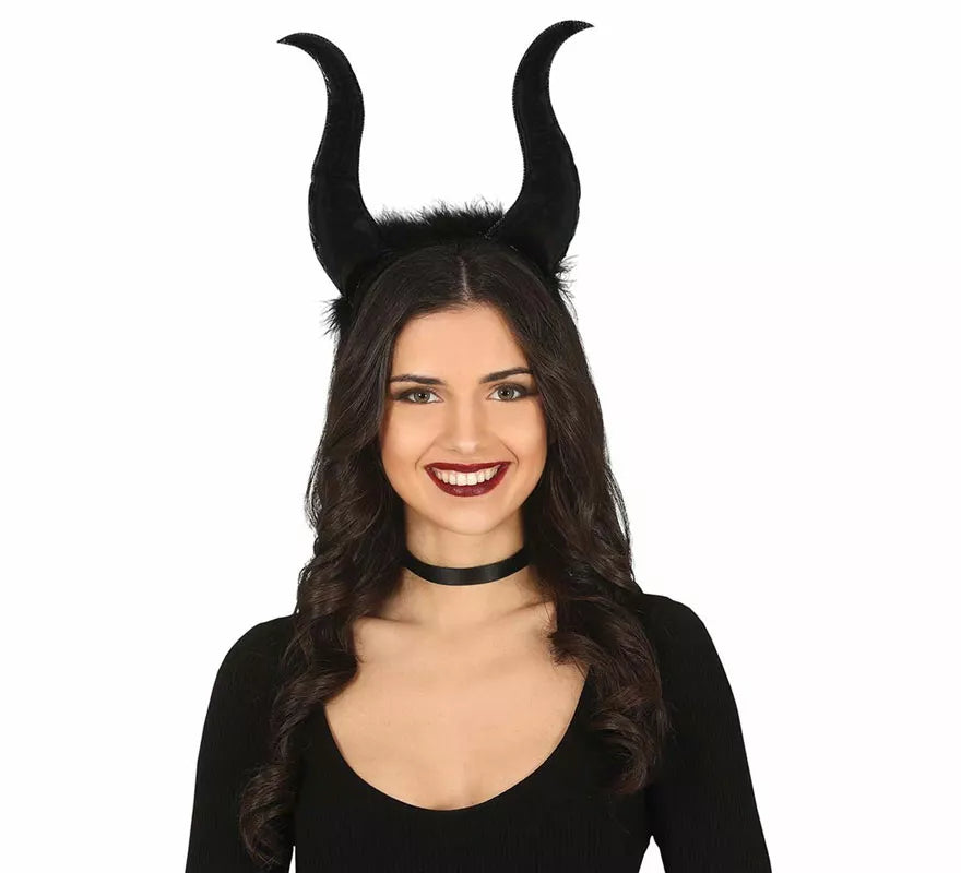 Diadema Demonio Negra con Cuernos Altos