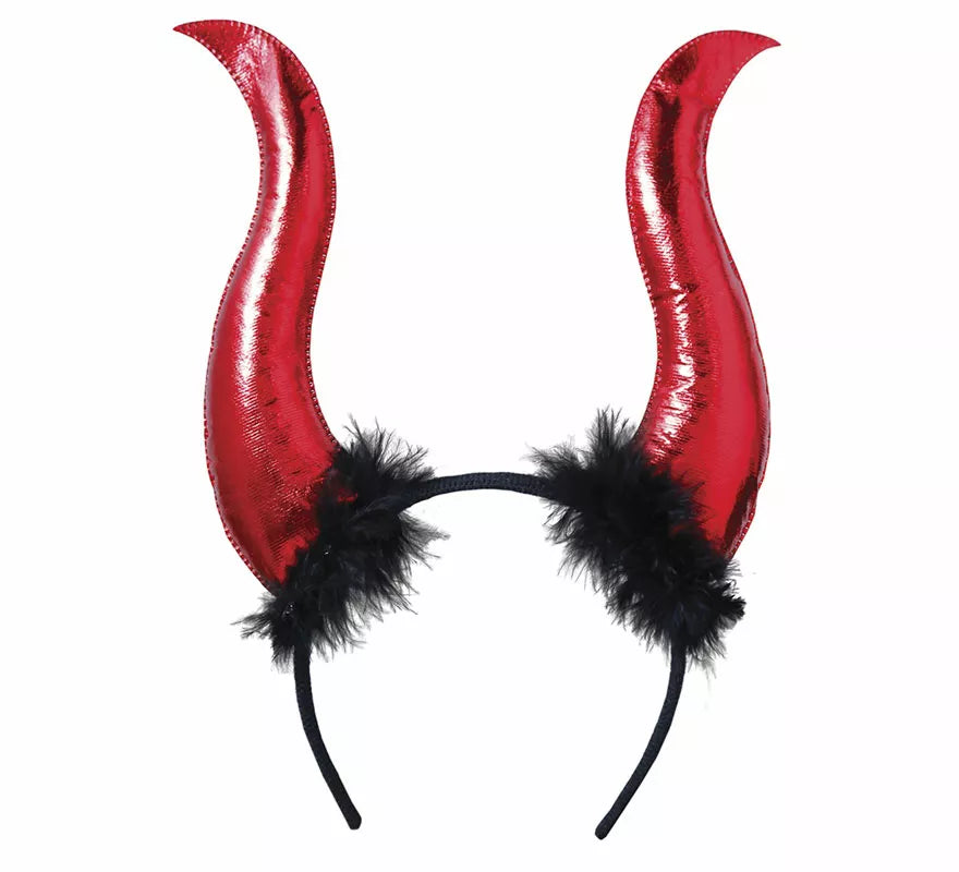 Diadema Demonio Roja con Cuernos Altos