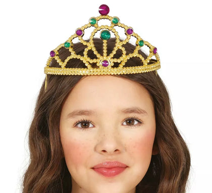 Diadema dorada con Piedras multicolores infantil