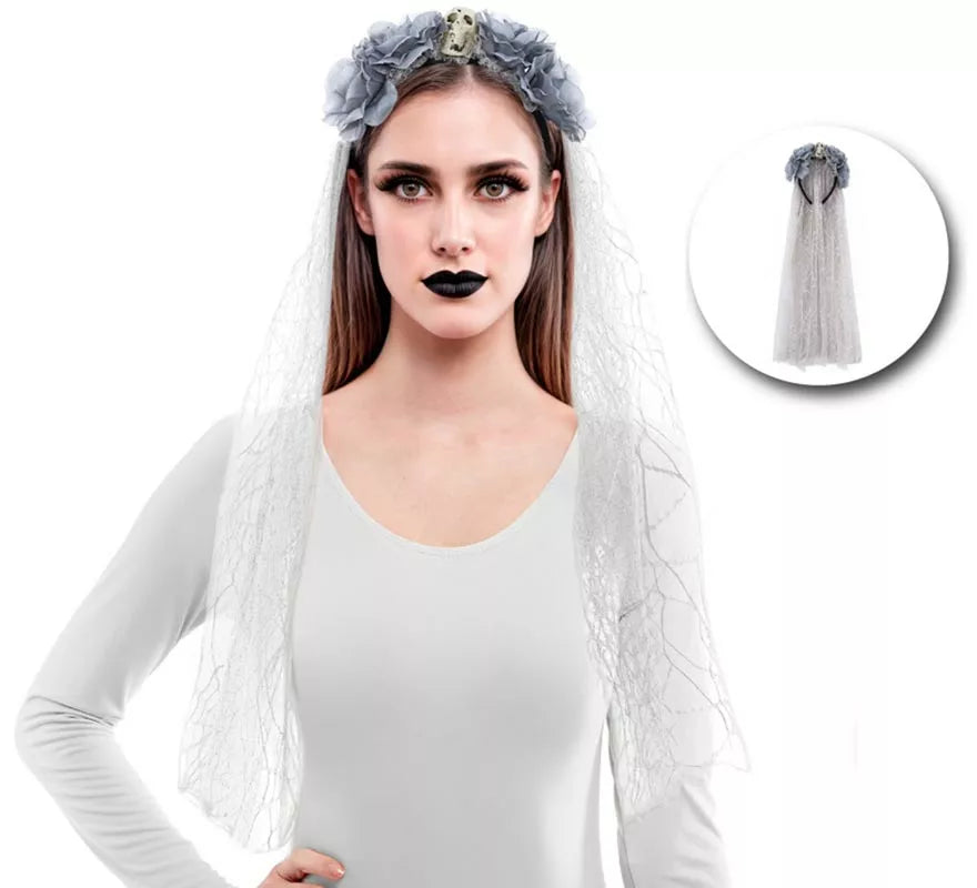 Translation missing: de.Diadema Flores con Velo gris