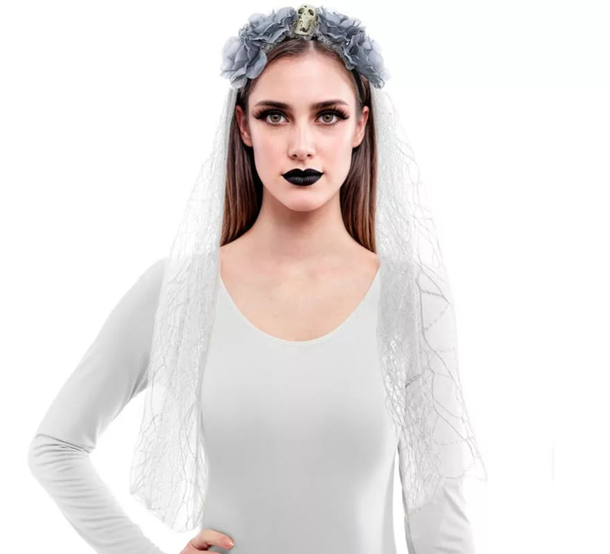 Translation missing: de.Diadema Flores con Velo gris