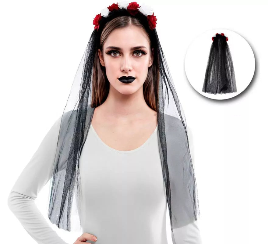 Translation missing: de.Diadema Flores con Velo negro