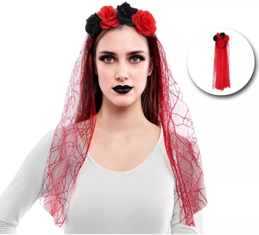 Translation missing: de.Diadema Flores con Velo rojo