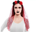 Diadema Flores con Velo rojo