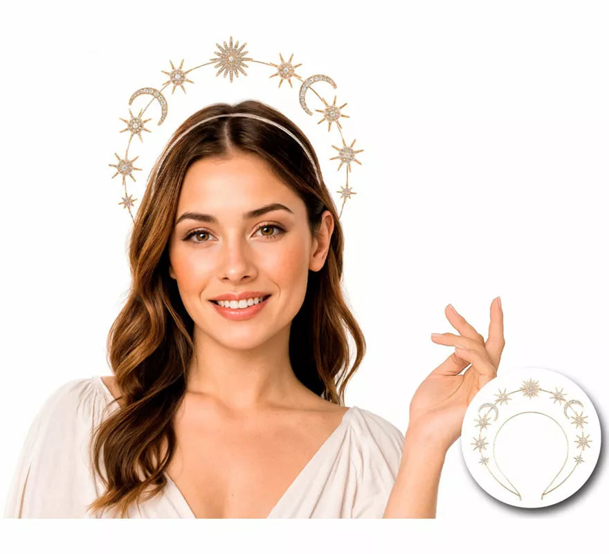 Diadema Halo de Diosa con Estrellas y Lunas