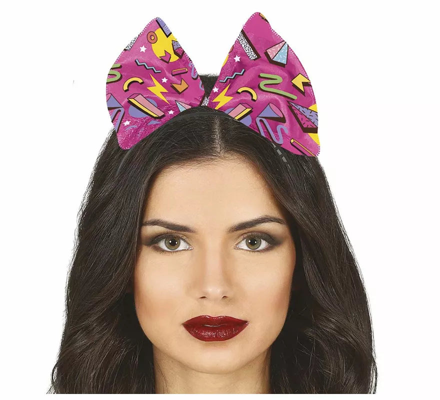 Diadema Lazo Fucsia con estampado de los Años '80