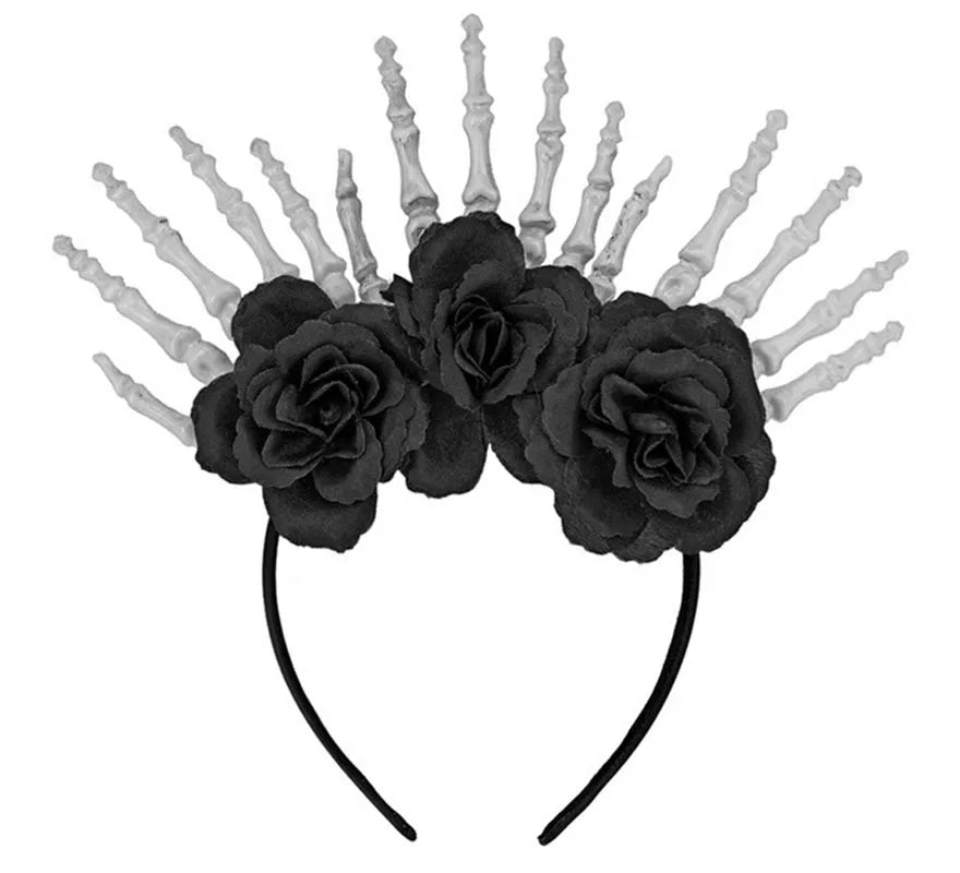 Translation missing: de.Diadema Manos Esqueleto y Rosas negras
