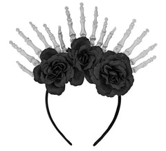 Stirnband mit Skeletthänden und schwarzen Rosen