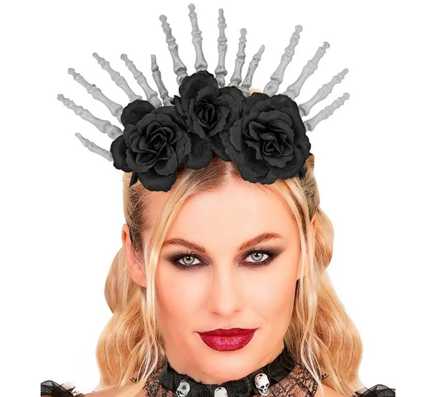Translation missing: de.Diadema Manos Esqueleto y Rosas negras