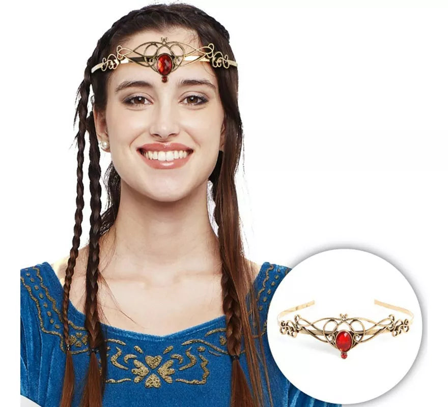 Translation missing: de.Diadema Medieval dorada y roja adulto