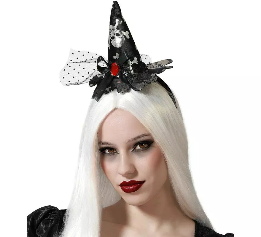 Translation missing: de.Diadema Mini Sombrero de Bruja Negro con Calavera